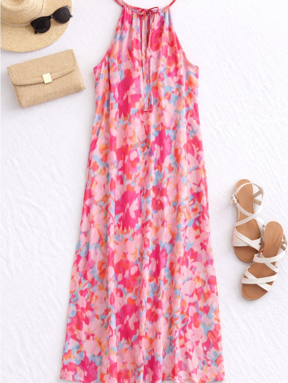 Pink Lily Colorful Halter Maxi Dress | Small | Vacation Resort